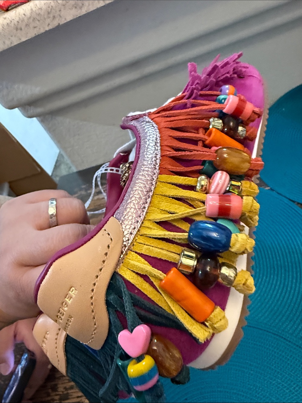 NEWKurt Geiger London Islington Suede Beaded Tassel Fringe Sneakers Fuschia- 9.5 - Picture 7 of 8